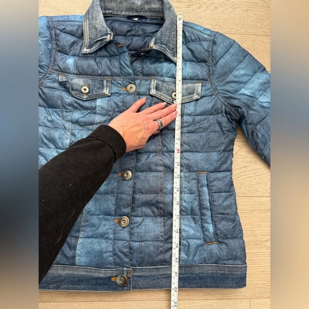 The Love Brand kids light faux denim puffer jacket with denim trim size L